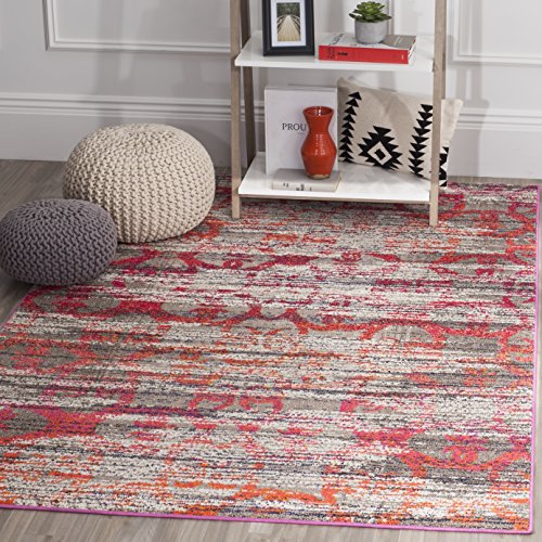 Safavieh Boho Chic Indoor Woven Rectangle Area Rug, Monaco Collection, MNC217, in Grey / Multi, 155 X 231 cm for Living Room, Bedroom or Any Indoor Space