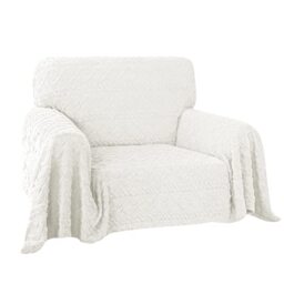 Easy-Going 80X102 inches Chair Sofa Cover, Jacquard Velvet Couch Slipcover for 1 Cushion Couch, L Shape Sectional Covers for Dogs, Washable Sofa Blanket, Furniture Protector for Pets, Ivory
