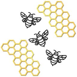 Peryiter 5 Pcs Metal Bee Wall Decor Farmhouse Honey Bee Honey Comb Decor Wire Metal Wall Hanging for Living Room Garden Bedroom Office Home Wall (Black, Gold)