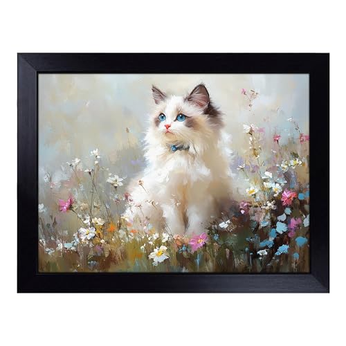 Lap Tray with Bean Bag Cushion, Ragdoll Cat Graphic - Handmade in the UK, Raised Wooden Edge, Padded Cushion, Heat-Resistant Wipe-Clean Surface, for Meals, Laptops and Crafts