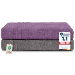 Komfortec Jumbo Bath Towels, 100% Cotton, Quick Dry, 80x200, Grey & Purple