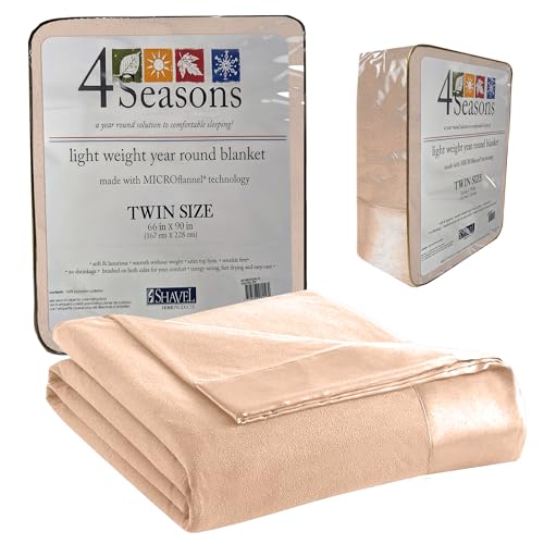 Thermee Micro Flannel Twin-Size All Seasons Lightweight Sheet Blanket, Machine Wash & Dry, No Pilling, 90Lx66W, Tan