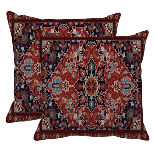Britimes Throw Pillow Covers, Aztec Home Art Decor, 18 x 18 Inches Set of 2 Cushion Couch Sofa Cases, Bohemian Paisley Floral Painting Pillowcases for Bedroom, Living Room Tribal Decorative