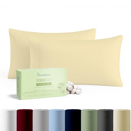 1000 Thread Count 100% Egyptian Cotton King Size Pillow Cases, Set of 2 Long Pile Combed Pure Natural Cotton, Hotel Quality Premium, Comfortable and Breathable Ivory Pillow Cases