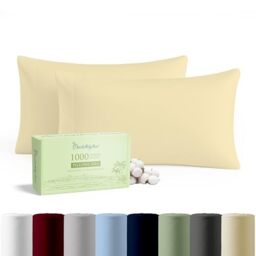 1000 Thread Count 100% Egyptian Cotton King Size Pillow Cases, Set of 2 Long Pile Combed Pure Natural Cotton, Hotel Quality Premium, Comfortable and Breathable Ivory Pillow Cases