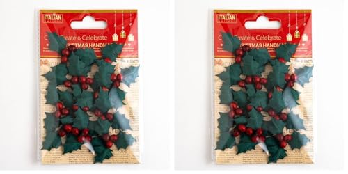 Italian Options Paper Holly with Berries Christmas Craft Decorations (12 pcs) (Pack of 2)