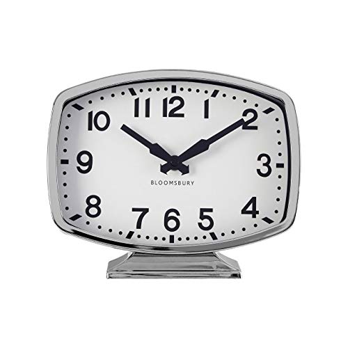 Premier Baillie Table Clock, White Face, Chrome Finish