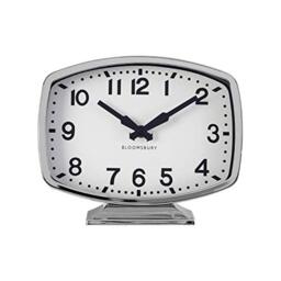 Premier Baillie Table Clock, White Face, Chrome Finish