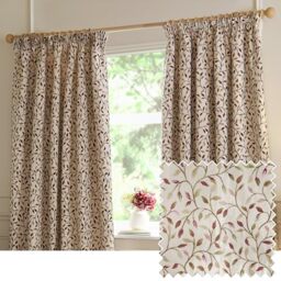 Voyage Maison Cervino Pencil Pleat Curtain Pair – Country Heritage Floral Leaf Woven Jacquard Lined Room Darkening Drapes (Damson - 168x229cm)
