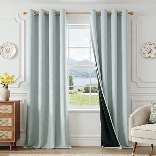 FMFUNCTEX 100% Blackout Black Curtains 90 Inch Long Grommet Drapes 2 Panels - Black out Drapes, Thermal Insulated Noise Reducing, Textured Weave, Room Darkening, Window Curtain, for Living Room,Grommet