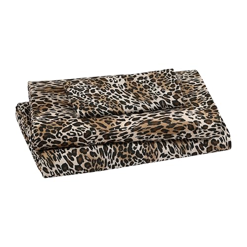 "Beatrice Home Fashions Printed Microfiber Sheet Set, Soft Comfortable Easy Care, Includes 1 Fitted Sheet with 12"" Deep Pockets, 1 Flat Sheet, Pillowcase, Twin, Zara Leopard"