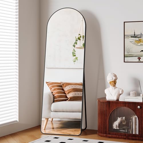Clevich Arched Full Length Mirror 162 x 53 cm, Wall-Mounted & Free Standing with Metal Stand, Aluminium Frame, HD Tempered Glass, Full Body Mirror for Bedroom, Living Room, Hallway & Bathroom