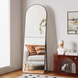 Clevich Arched Full Length Mirror 162 x 53 cm, Wall-Mounted & Free Standing with Metal Stand, Aluminium Frame, HD Tempered Glass, Full Body Mirror for Bedroom, Living Room, Hallway & Bathroom