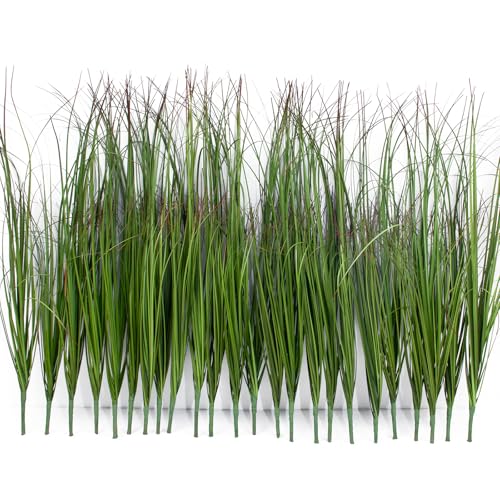 LUZOGA 24Pcs Artificial Grass Plants Greenery Faux Shrubs Wheat Stems Fake Outdoor Plants Fake Tall Grass for Outdoor and Indoor Home Decor???Red-Tipped Green???