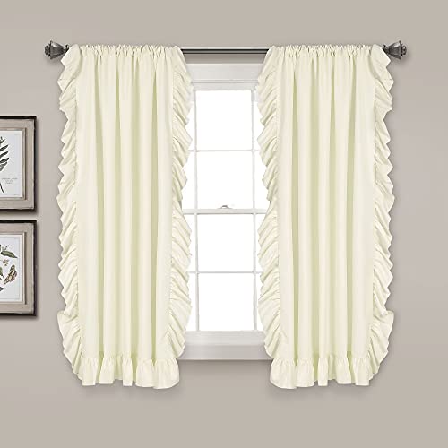 "Lush Decor Reyna Ruffle Window Curtain Panel Set for Living, Dining, Bedroom (Pair), 54"" W x 63"" L, Ivory"