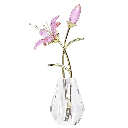 LONGWIN Artificial Tiger Lily Flowers Crystal Roses with Vase, Crystal Collectible Figurines for Home or Wedding