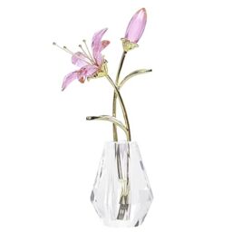 LONGWIN Artificial Tiger Lily Flowers Crystal Roses with Vase, Crystal Collectible Figurines for Home or Wedding