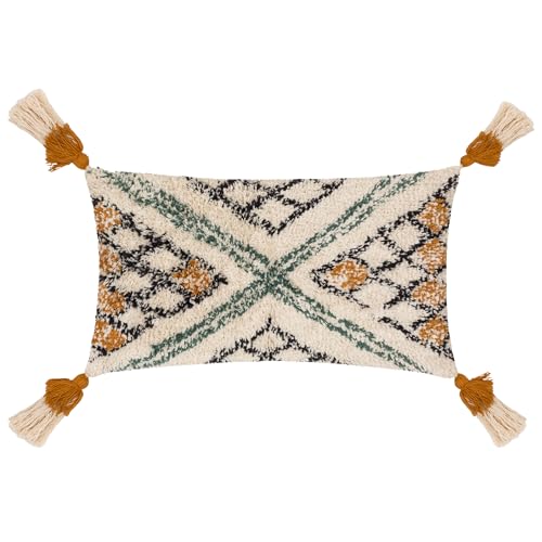 furn. Atlas Tufted Cotton Tasselled Feather Rich Filled Cushion