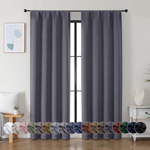 Simplebrand Ava Grey Blackout Curtains for Bedroom, 213 cm Length, 2 Panels, Solid, Thermal Insulated, Privacy, Living Room, Window, Treatment Curtains, Blackout Curtains, W 40 x L