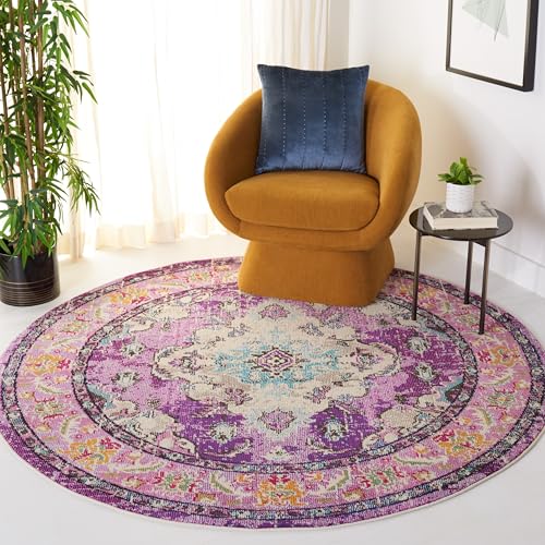 Safavieh Boho Rug for Living Room, Dining Room, Bedroom - Monaco Collection, Short Pile, in Violet and Light Blue, 200 x 200 cm