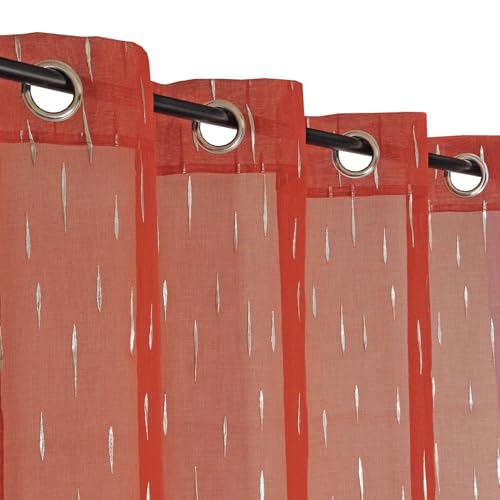 Atout Ciel Printed Net Curtain with Eyelets 140 x 240 cm Ready to Hang Terracotta, Terracota