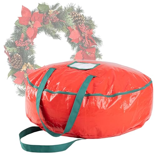Elf Stor Premium Red Holiday Christmas Wreath Storage Bag For 60cm Inch Wreaths