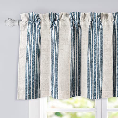 DriftAway Chris Vertical Striped Pattern Linen Textured Thermal Insulated Blackout Window Curtain Valance Rod Pocket 2 Layers Single 52 Inch by 24 Inch Plus 2 Inch Header Navy