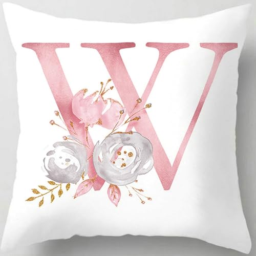 Tillskuch Pink Throw Pillow Covers Cute Alphabet Decorative Cushion Covers Square Letter Throw Pillows Protectors for Sofa Couch Bedroom Chair Home Decor 18 x 18 Inch(W)