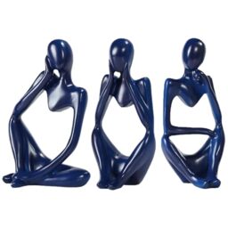 Tetaybon Blue Bathroom Decor 3 Piece Small Decorations for Shelves Resin Thinker Statues Sculptures Home Decor Living Room Decoration Sets
