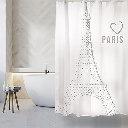 MSV Premium Mould Shower Curtain-Anti-Bacterial, Washable, Waterproof, Polyester, Paris White, 180 x 200 cm, Silver, 200x180 cm