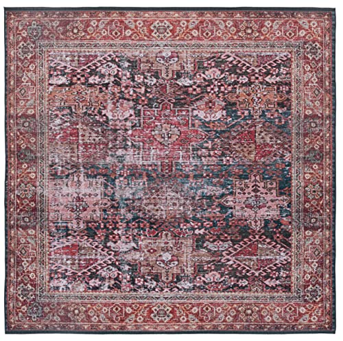 Safavieh Traditional Rug Ideal for High Traffic Areas - Machine Washable and Non Slip - Tucson Collection, Short Pile, in Red and Green, 183 X 183 cm