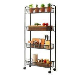 Relaxdays trolley, 4 shelves, metal, HxWxD 97.5 x 44 x 17 cm, 4 castors, kitchen, bathroom, niche, black