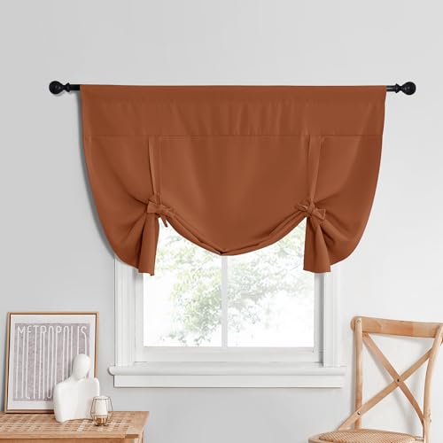 NICETOWN Thermal Insulated Short Shades Roman Curtains for Kitchen Tie Up Curtains for The Window Balloon Shades for Small Windows Halloween Decor, 52 x 45 Inch, Burnt Orange, 1 Panel