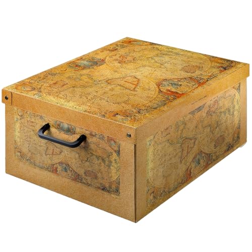 Lavatelli Baulino Marco Polo – Decorative Cardboard Storage Box with Lid & Handles – Foldable Clothes & Toy Organiser for Home, Bedroom & Office – 35×25×17.5 cm (13.8×9.8×6.9 in)