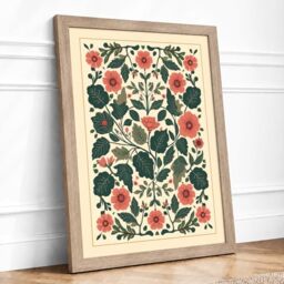 Symmetrical Floral Tapestry Botanical Framed Wall Art Print A2 Oak