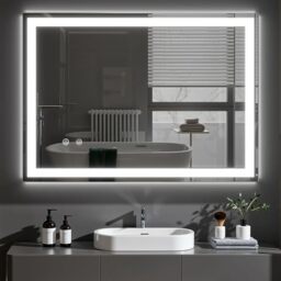 Clevich Bathroom Mirror with LED Lights 50x70/60x80/60x100cm, Anti-Fog, Wall Mounted Vanity Mirror with Memory, 3 Colour Dimmable, Touch Control, Explosion-Proof Glass, IP44 Waterproof (50L x 70W cm)