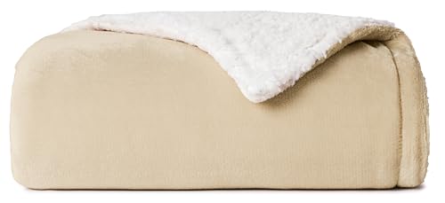 CASUAL LIVING 32597 Plush Reversible Throw Blanket Home and Hotel Luxury Premium Collection Machine Washable Easy Care Couch Warm Sofa Blankets, Throw 50 x 60-inch, Beige