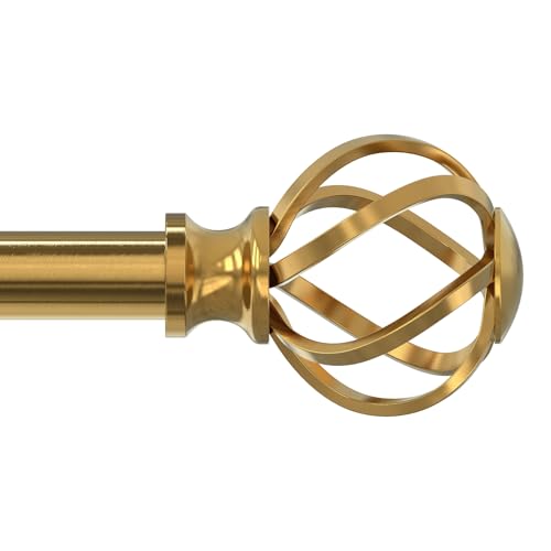"VOIIY Curtain Rods for Windows 48 to 84 Inch(4-7 Feet),3/4"" Diameter Gold Drapery Rods with Twisted Cage Finials,Size:36-88 Inch"