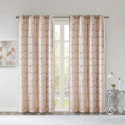 Intelligent Design Raina Total Blackout Metallic Print Grommet Top Single Curtain Panel Thermal Insulated Light Blocking Drape for Bedroom Living Room and Dorm, 50x84, Blush/Gold 1 Piece