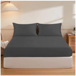 GC GAVENO CAVAILIA Easy Care Polycotton Fitted, Plain Dyed Bed Sheets OR Housewife Pillowcases 2 Pack, Polyester-Cotton, Charcoal, Single