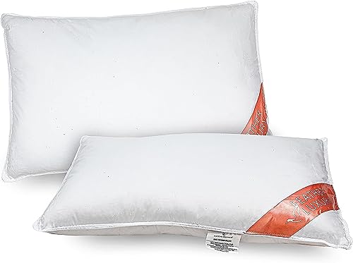 GC GAVENO CAVAILIA Duck Feather Pillows 2 Pack - Hotel Quality Standard Size Down Pillows - Medium Firm Head & Neck Support Bed Pillow, White, 48x74 Cm