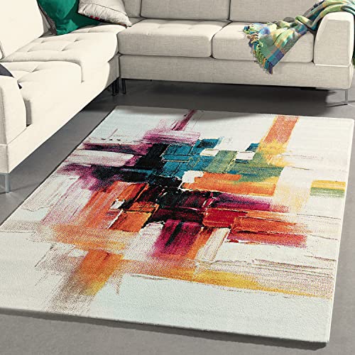 Mias Teppiche Mia's Rugs Emerald Modern Designer Rug Brush Stroke Motif, Multicoloured, 80 x 150 cm