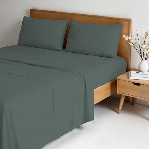 Water Washed Double Bed Bedding Set 4-Piece Set: Fitted Sheet 170 x 200 cm, Flat Sheet 240 x 270 cm, 2 Pillowcases - Sage