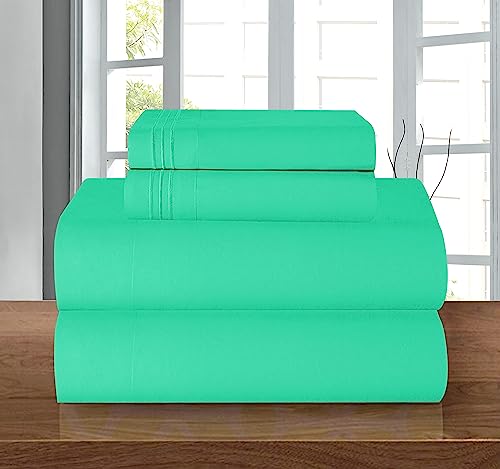 "Elegant Comfort Luxury 1500 Premium Hotel Quality Microfiber 4-Piece Sheet Set - Wrinkle Resistant, All Around Elastic Fitted Sheet, Deep Pocket up to 16"", King, Paradise Teal"