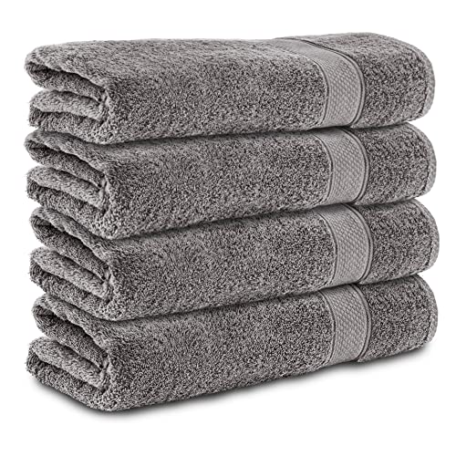 Komfortec Set of 4 Hand Towels 50 x 100 cm 100% Cotton - Terry cloth, soft and absorbent, ideal for bathroom and guests, anthracite grey