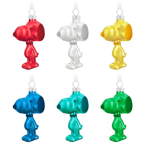 Hallmark PEANUTS Glass Ornaments, Colourful SNOOPY Figures, 6-Pack