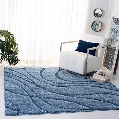 Safavieh Florida Shag Collection Shaggy Rug for Living Room Dining Room Bedroom High Pile Blue 4ft x 4ft