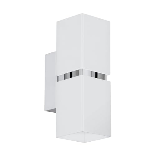 Eglo LED Wall Lamp Passa, 2-Light wall Spotlight, Indoor Metal wall Light in White and Chrome, Living Room lamp, Hallway Light with up and Down Illumination, Rectangular, GU10 Socket