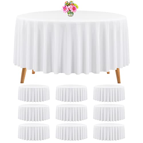 10 Packs Premium Round Tablecloth 120 Inch White Polyester Table Cloth Bulk Washable Polyester Fabric Tablecloths Table Cover for Wedding Party Banquet Buffet Table Holiday Dinner (White, 120 Inch)