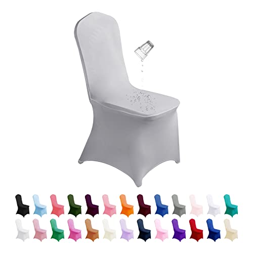 Supero Waterproof Spandex Chair Cover, 12PCS Spandex Dining Chair Covers, Waterproof Chair Covers Protector Stretch Chair Cover for Party, Banquet, Wedding Event(Silver)